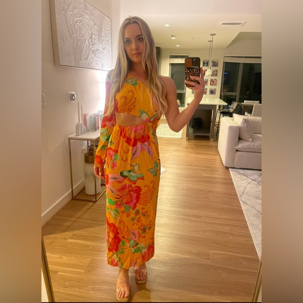Farm Rio Single-Shoulder Printed Maxi Dress